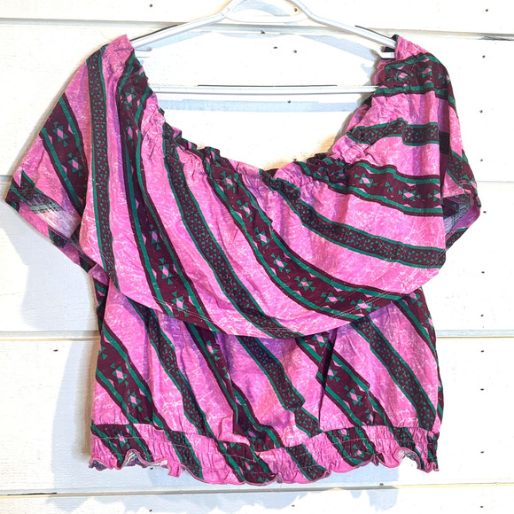 Wrangler Retro Off the Shoulder Short Sleeve Ruffle Crop Elastic Waist Shirt XL - Picture 1 of 7